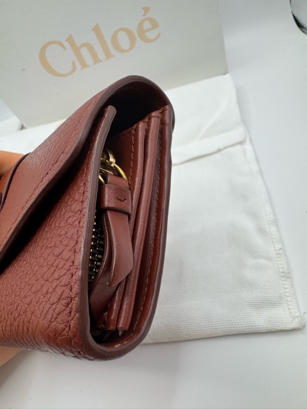 Chloe Aby Lock Long Wallet Sepia Brown GHW Box Tags Dustbag Calfskin - Picture 10 of 10